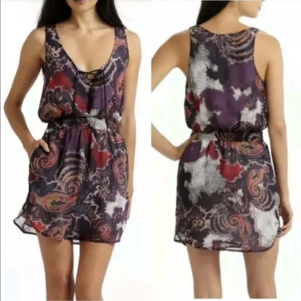 Free People Georgette Lace Up Front Paisley Dress